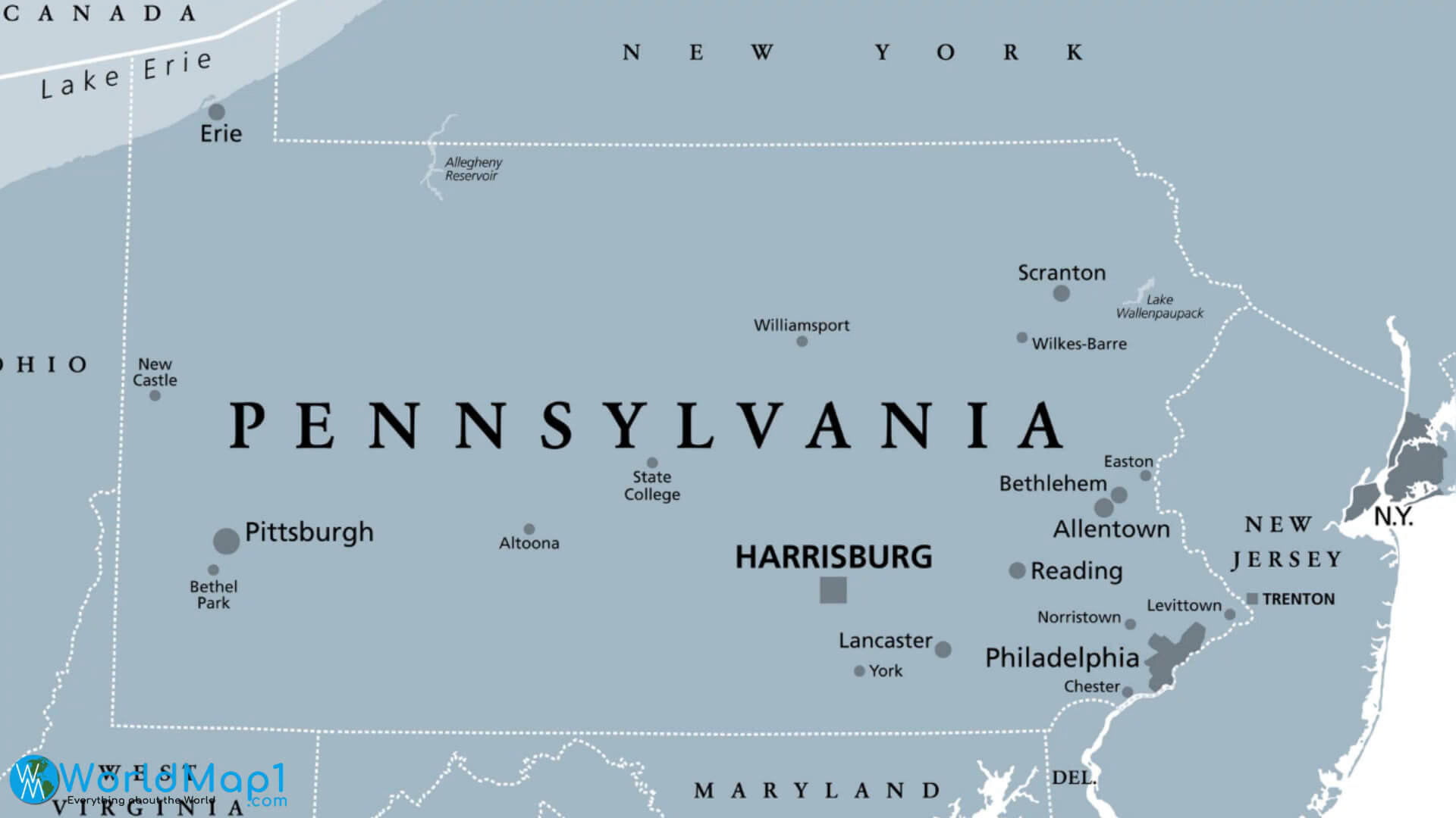 Major Cities Map of Pennsylvania